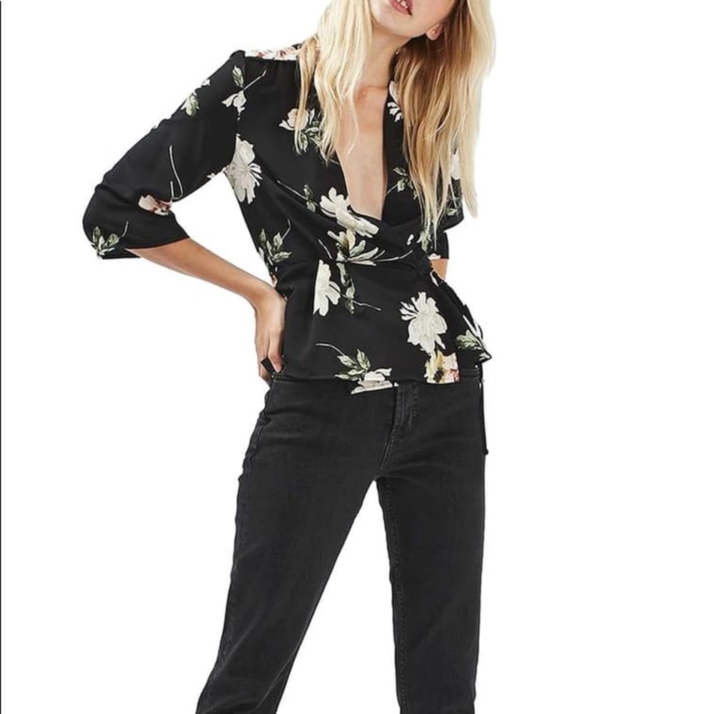 Topshop floral kimono wrap blouse